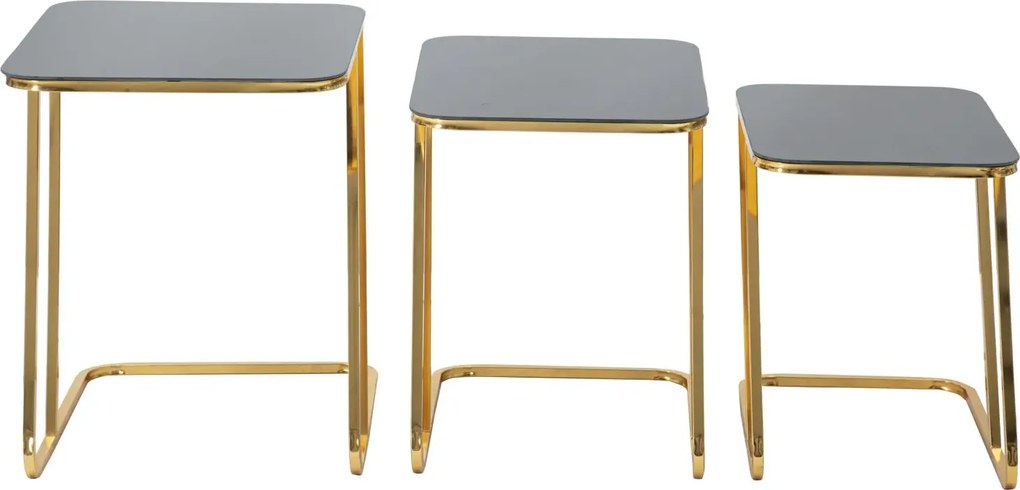 Sada 3 ks odkladacích stolčekov Simple zlatá/čierna