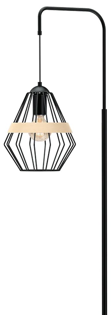 Stojacia lampa Cliff, 1x drevené/čierne drôtené tienidlo, b