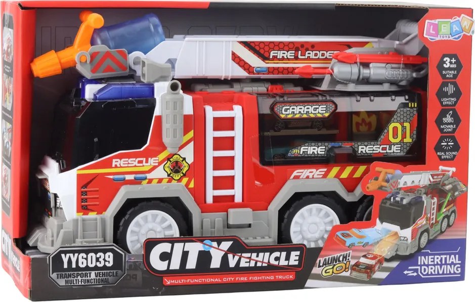 LEAN Toys Hasičské vozidlo poháňané pohyblivými časťami Svetlá Zvuky