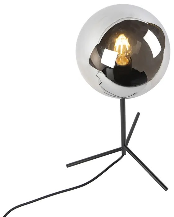 Stolná lampa v štýle Art Deco čierna s dymovým sklom 45,5 cm - Pallon