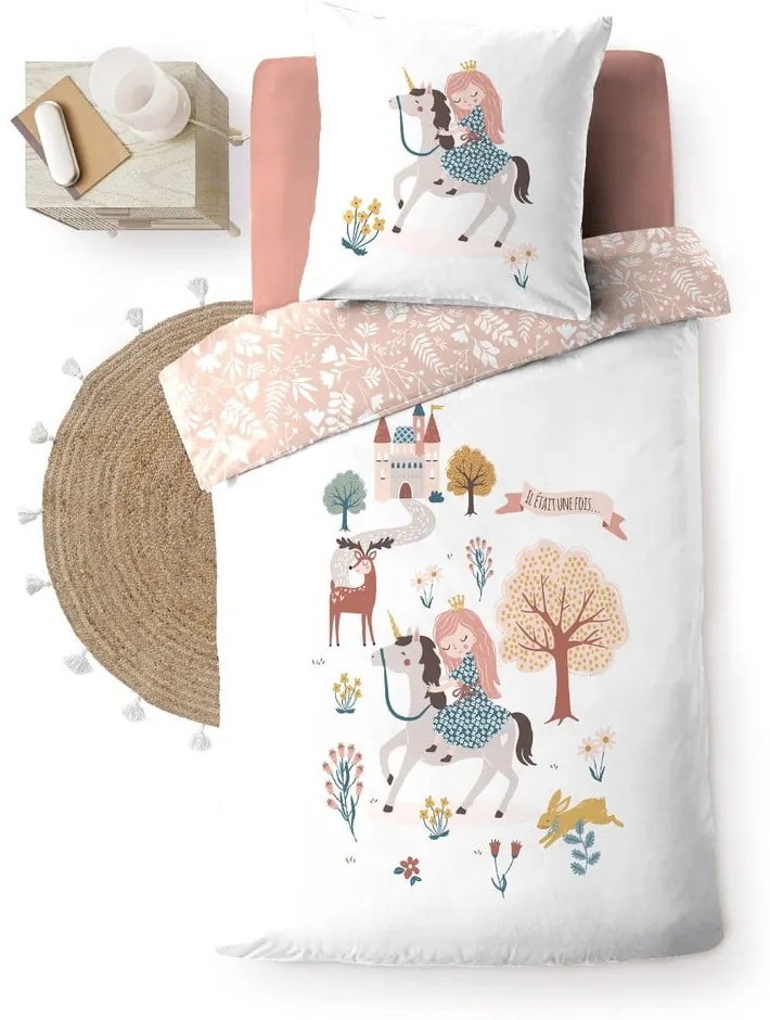 Biele/ružové bavlnené detské obliečky na jednolôžko 140x200 cm Lilibelle – douceur d'intérieur