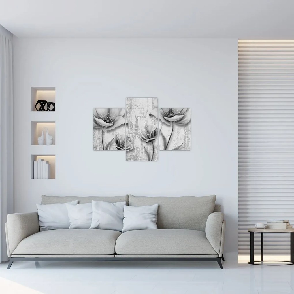 Obraz - Čiernobiele kvety na pozadí (90x60 cm)