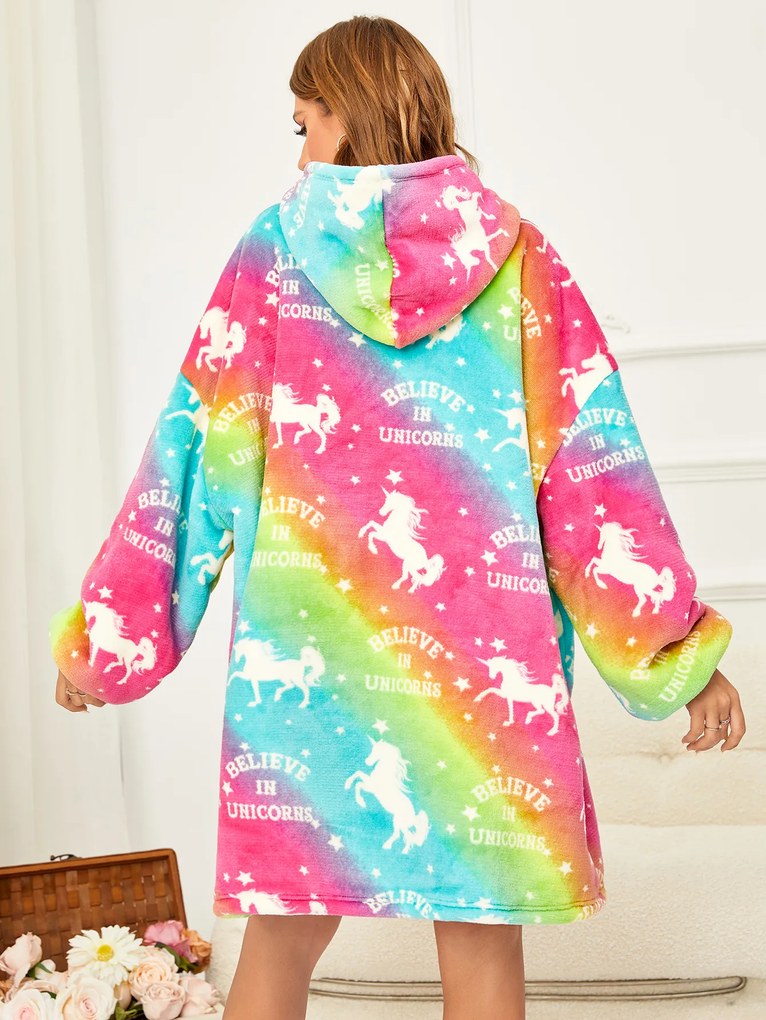 Baránková mikinová deka s rukávmi a kapucňou ALICORN farebná