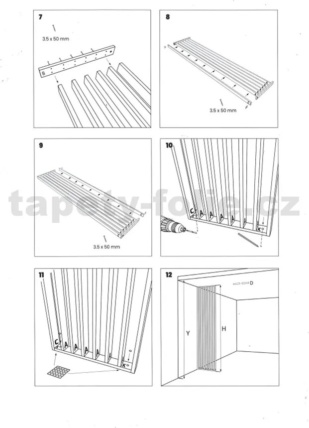 Predeľovacie panely, čierny mat 3D lamely, rozmer 2750 x 580 x 65 mm, IMPOL TRADE