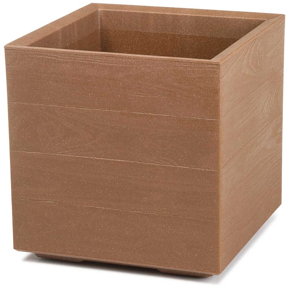PLASTOVÝ KVETINÁČ NA KOLIESKACH BETONIQUE ECO 40X40 CM DREVENÝ DEKOR HNEDÁ