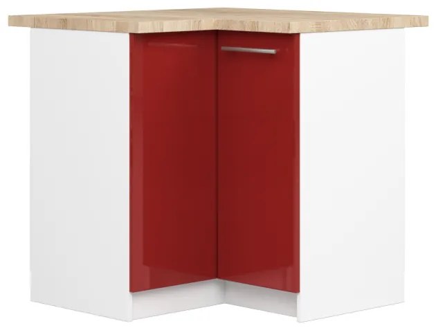 Spodná rohová kuchynská skrinka s doskou OLIWIA S90/90 biela / červená, lesk