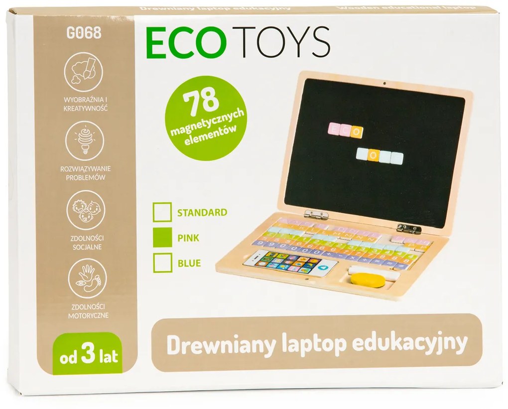 Drevená magnetická vzdelávacia tabuľa notebook s telefónom a písmenami