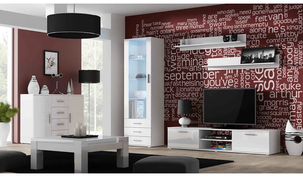 Obývacia stena Boho II, Osvetlenie: osvetlenie LED RGB - farebné, Farby: čierny / čierny lesk