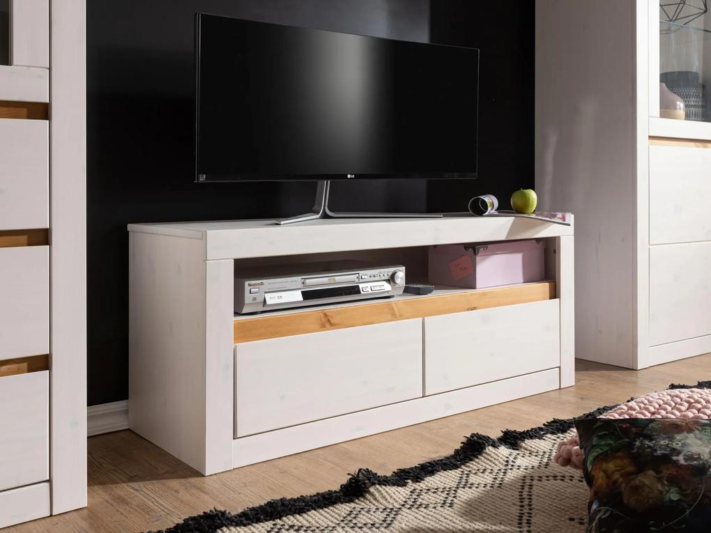 Bighome - ALBURY TV stolík 110x49 cm, borovica, biela