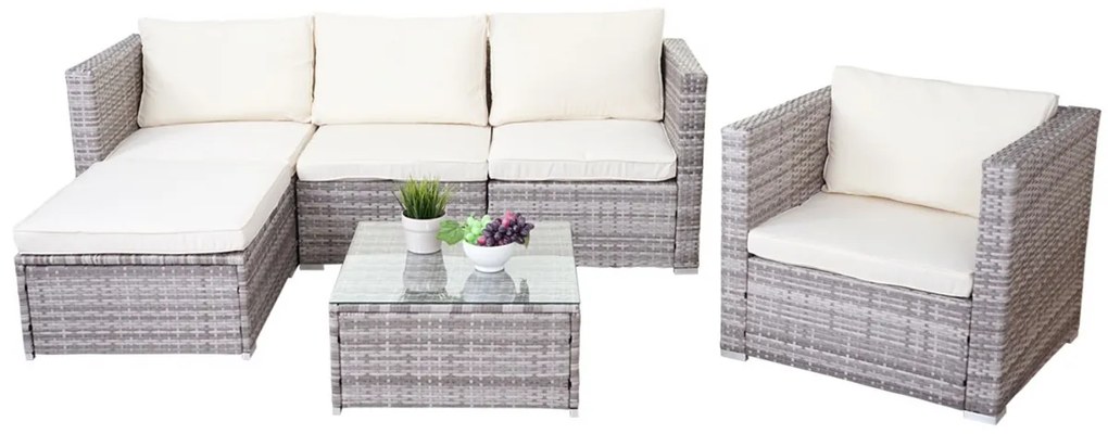 Polyratanová záhradná súprava Brescia - sivá, krémové vankúše