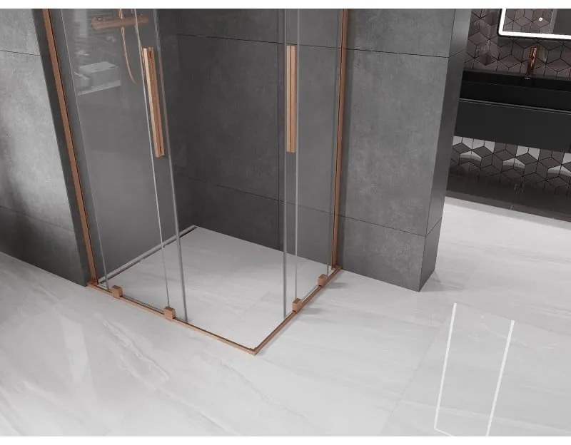 Mexen Velar L Duo, sprchový kút s posuvnými dverami 100 x 90 cm, 8mm číre sklo, medená matná, 871-100-090-02-03-65