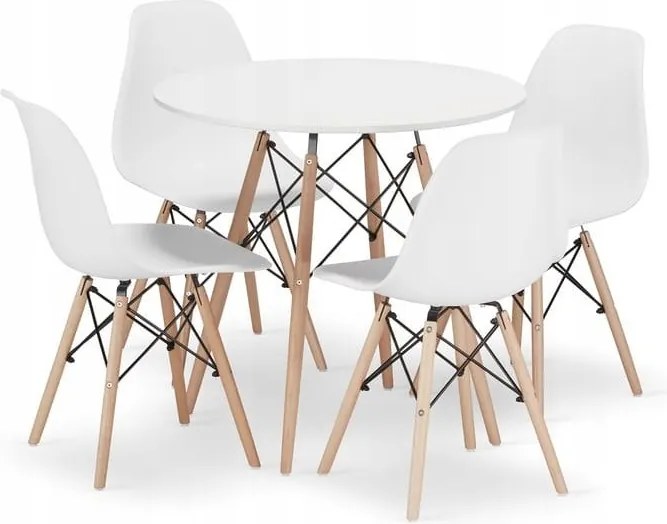 Jedálenská zostava TODI 80cm okrúhly stolový set biely a 2 stoličky OSAKA biele + 2 stoličky OSAKA biele ZADARMO