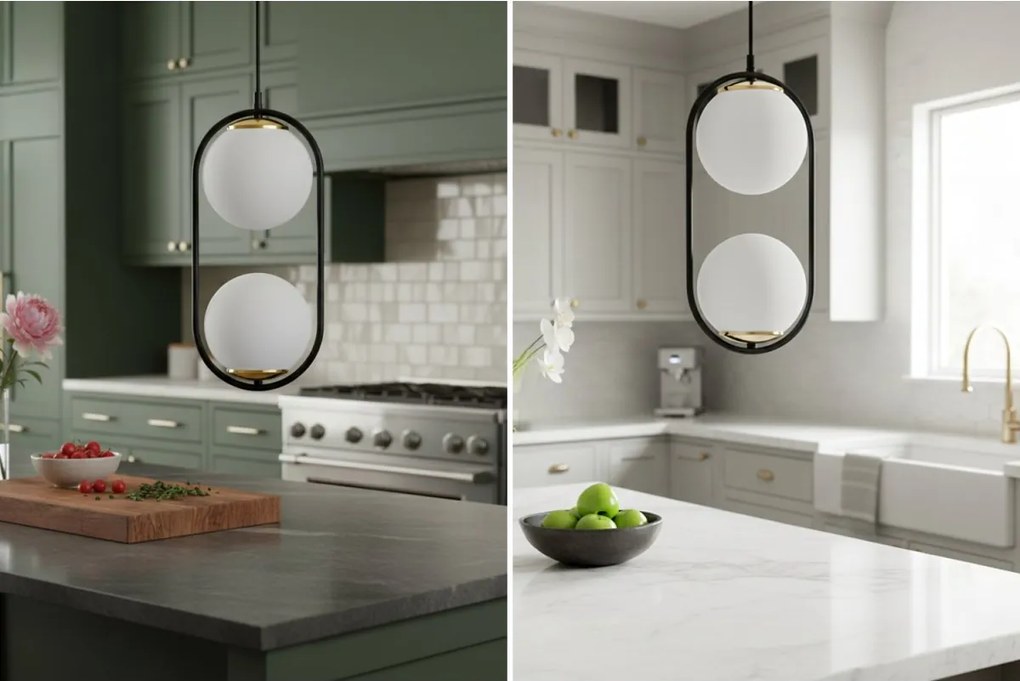 Závesné svietidlo Florence, 2x biele sklenené tienidlo, b/g, U