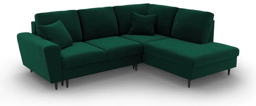 Zelená zamatová rozkladacia/s úložným priestorom rohová pohovka (pravý roh/do L) Kyoto – Cosmopolitan Design