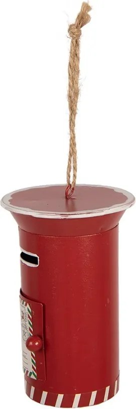 Červená kovová závesná dekorácia poštová schránka Santa - 12*8 cm
