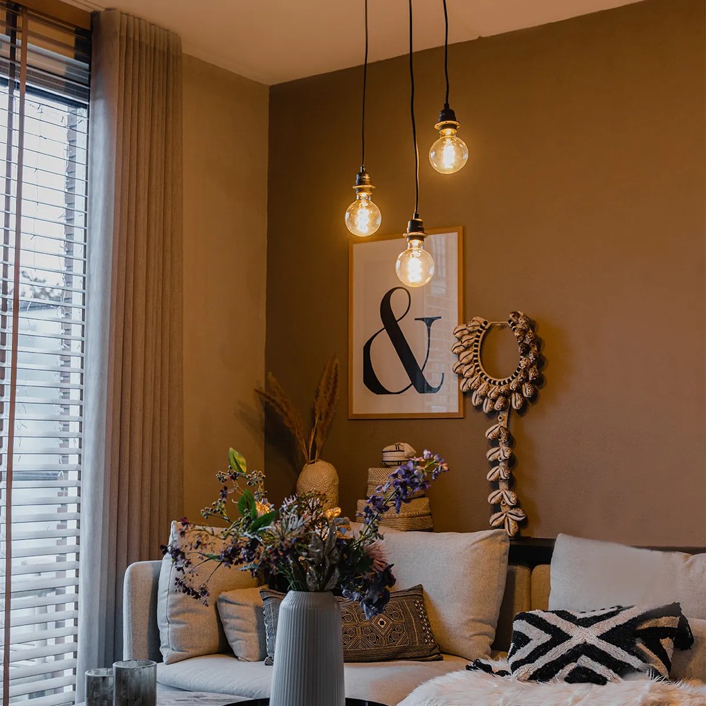 Priemyselné závesné svietidlo čierne 3-svetlo - Cava