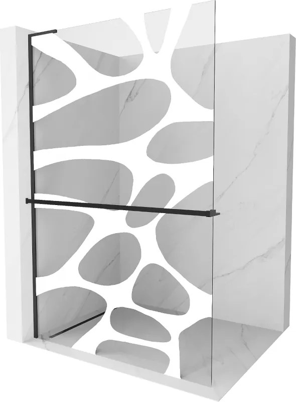 Mexen Kioto+ L sprchová stena s poličkou Walk-in 90 x 200 cm, biely vzor, čierna - 800-090-123-70-97