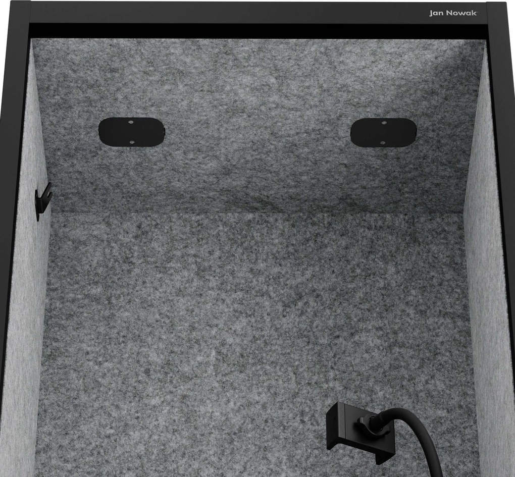 Akustická kabína SALLY MentalBox 600 mm – čierny korpus, sivé sedadlo