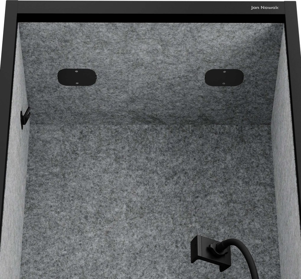 Kancelárska akustická kabína so sedadlom a portom USB-C, telo v čierny / sedák sivá v zelenej farbe, 600 mm: SALLY MentalBox