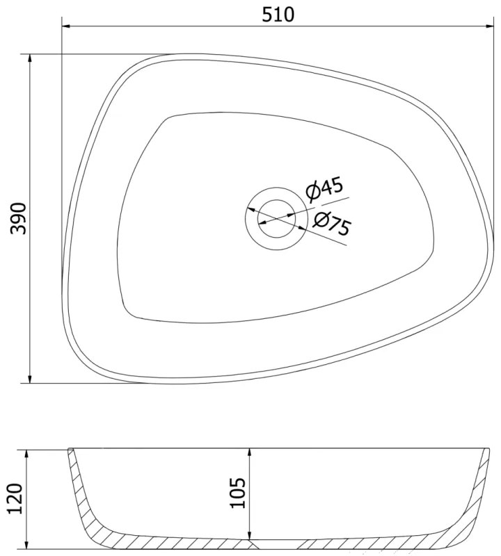 Mexen Ono, umývadlo na dosku z konglomerátu 51 x 39 cm, čierna matná, 23045171