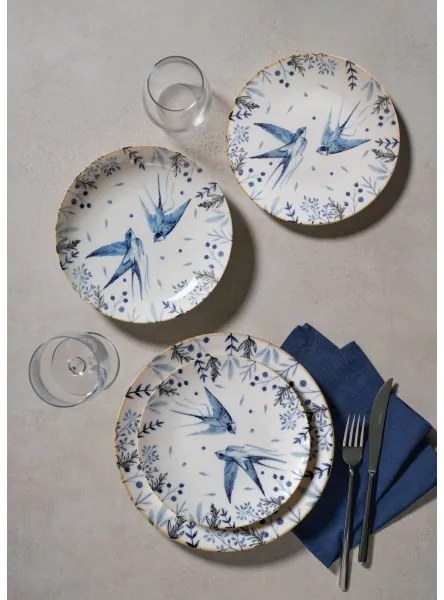 Jedálenská sada 24 ks, biela/modrá, porcelán