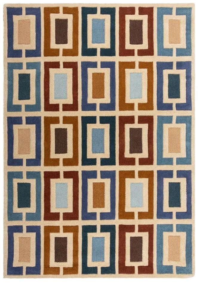 Modro-oranžový ručne tkaný vlnený koberec 120x170 cm Retro Blocks – Flair Rugs