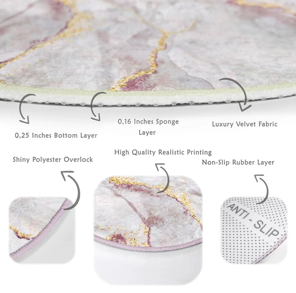 Svetloružový/v zlatej farbe prateľný okrúhly koberec ø 120 cm Marble – Mila Home