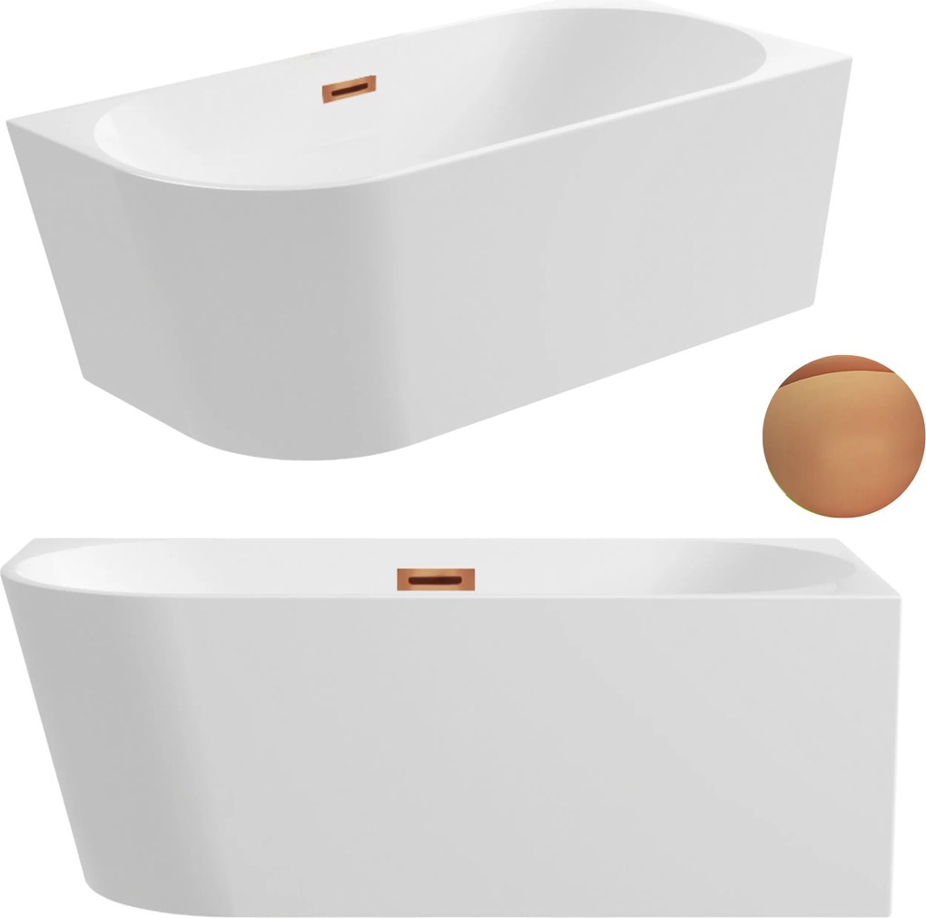 Aquauno Voľne Stojaca Rohová Vaňa Pravá 150x75 cm Medená Korok A Prepad