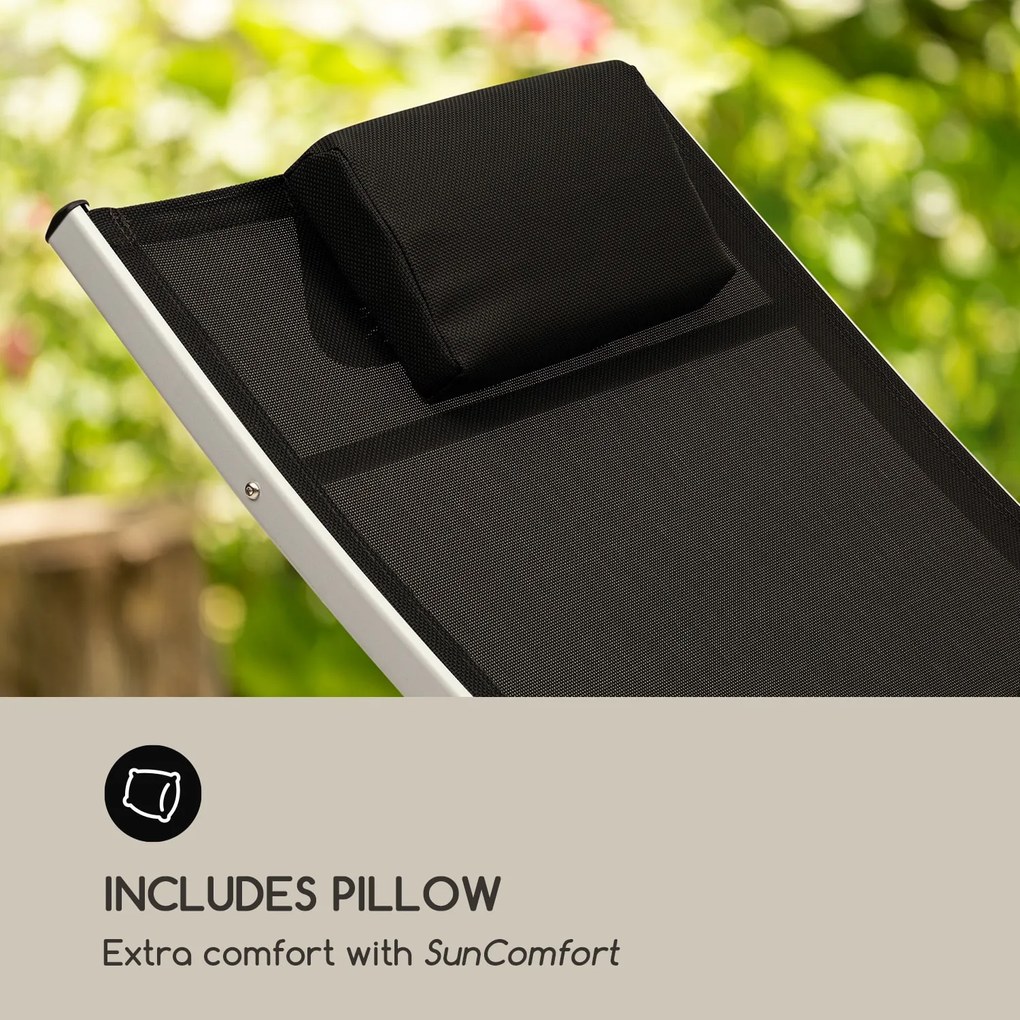 Blumfeldt Sun Valley, záhradné lehátko, sklápateľné, vankúš, čierne
