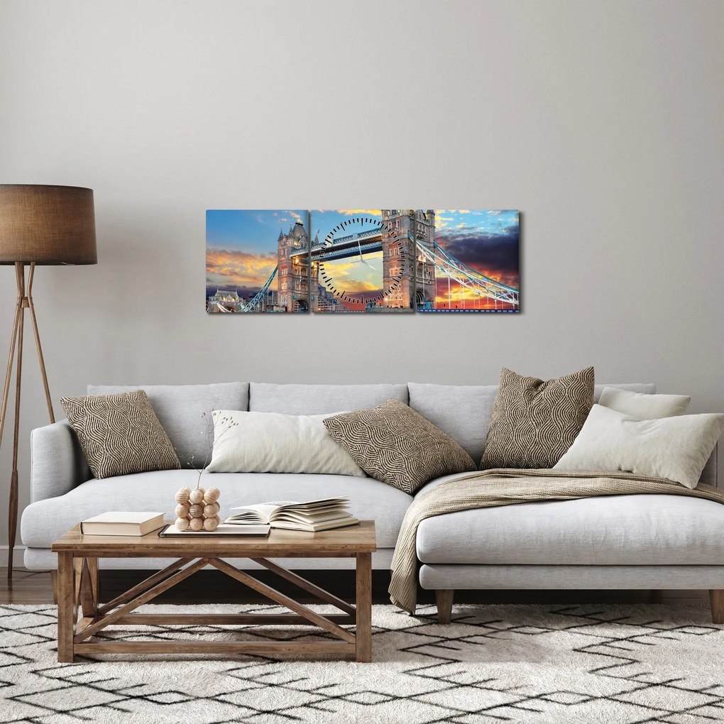 Obraz - Tower Bridge, Londýn, Anglicko (s hodinami) (90x30 cm)