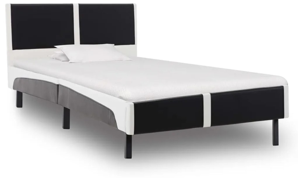 vidaXL Rám postele čierno-biely umelá koža 90x200 cm