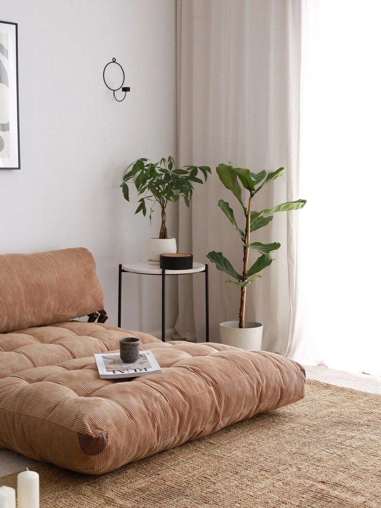 Dvojmiestna futónová rozkladacia pohovka Kadife camel