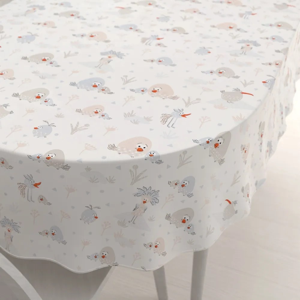 Biante Detský bavlnený oválny obrus Sandra SA-614 Veselé vtáčiky na bielom 60x100 cm