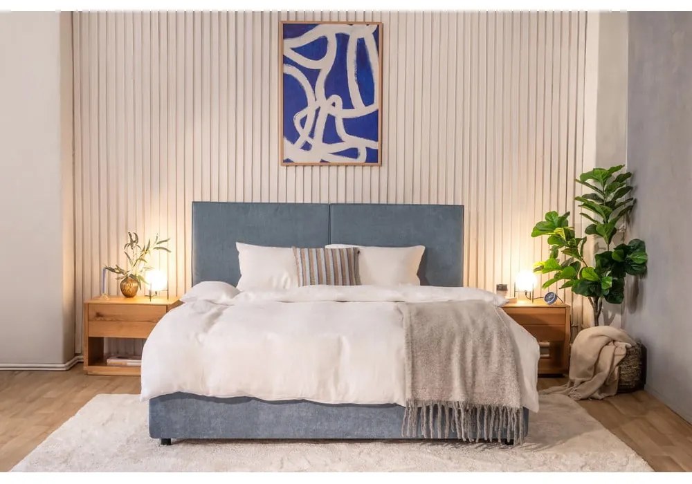 Modrá čalúnená dvojlôžková posteľ s úložným priestorom s matracom/s roštom 160x200 cm Myra Bold – Bonami Selection