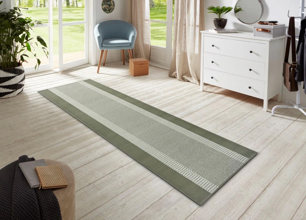 Hanse Home, Koberec behúň Basic 105487 Green, 80x250, zelená, chodba / predsieň