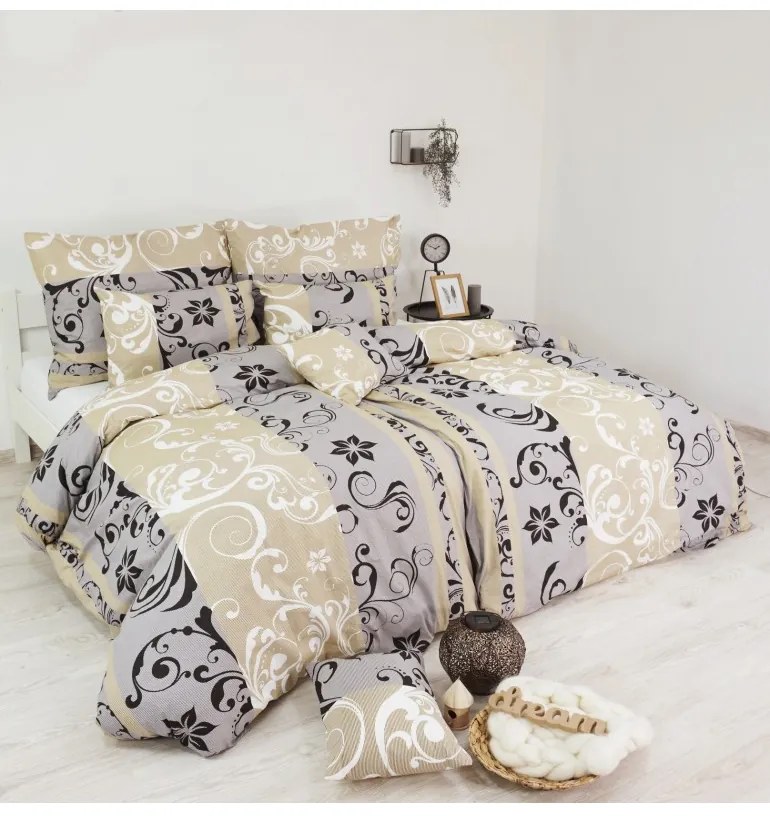 Obliečky krepové Lilien sivo-béžové EMI, Štandardný set jednolôžko obsahuje 1x 140x200 + 1x 70x90