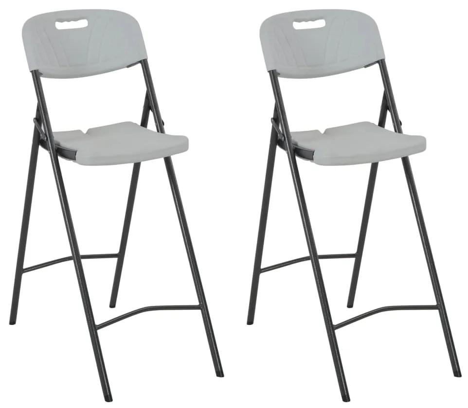 Skladacie barové stoličky 2 ks, HDPE a oceľ, biele 44561
