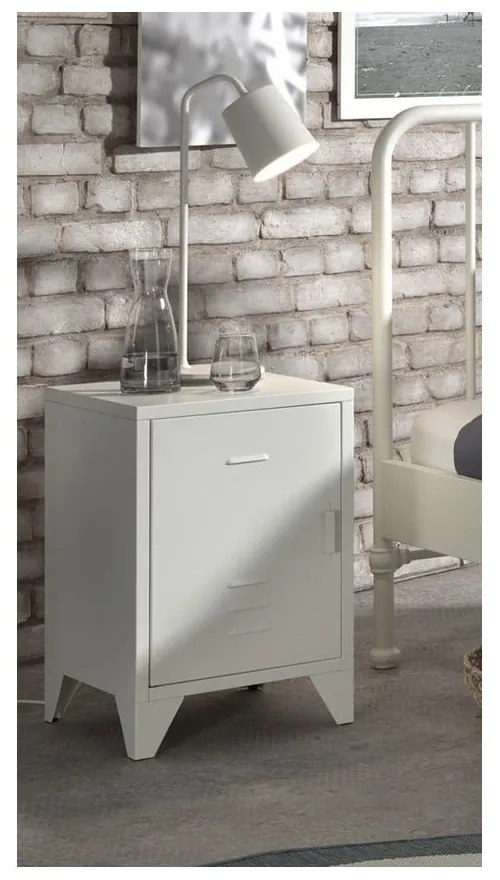Biely kovový nočný stolík Bronxx - Vipack