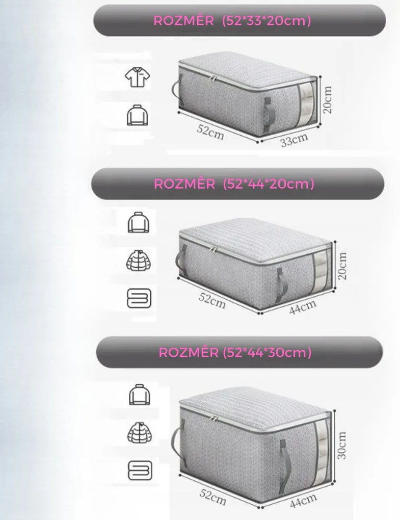 eCarla Textilný box na uskladnenie posteľnej bielizne a oblečenia, sivý COCK 52 x 44 x 30 cm