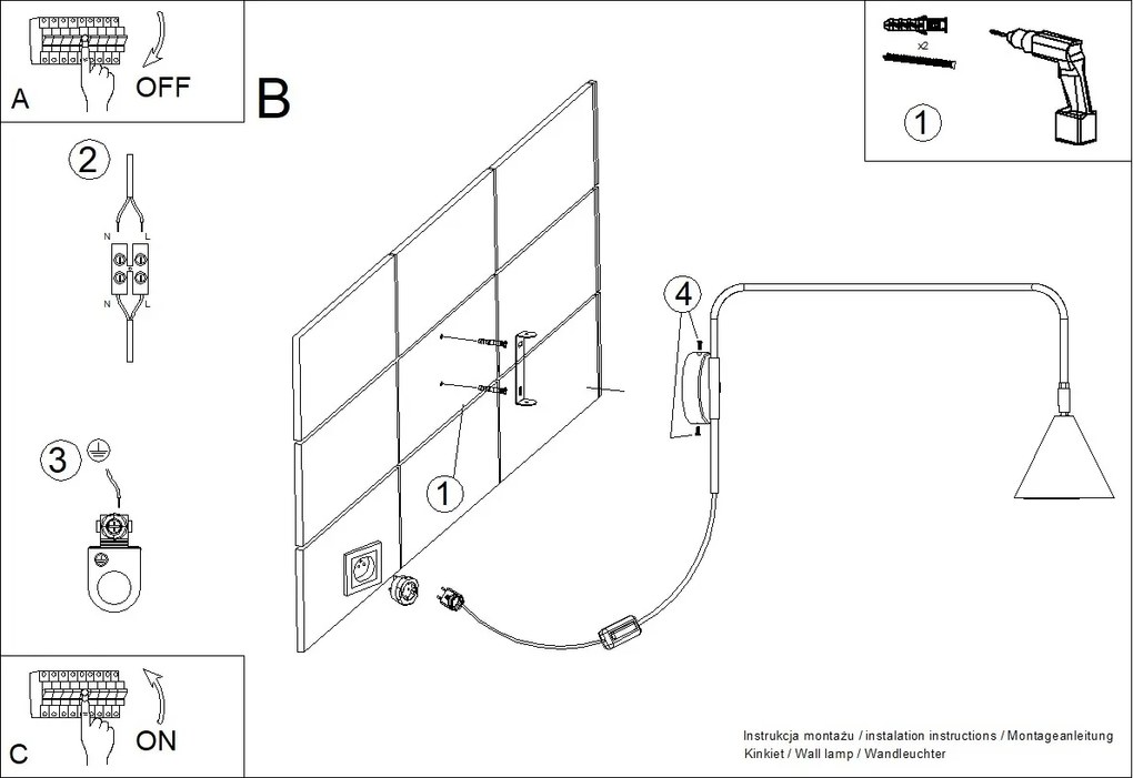 Nástenné svietidlo Nox, 1x čierne kovové tienidlo, vypínač