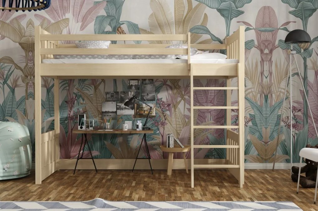 Detská vyvýšená posteľ z masívu borovice ALVIN - 200x90 cm - PRÍRODNÁ BOROVICA