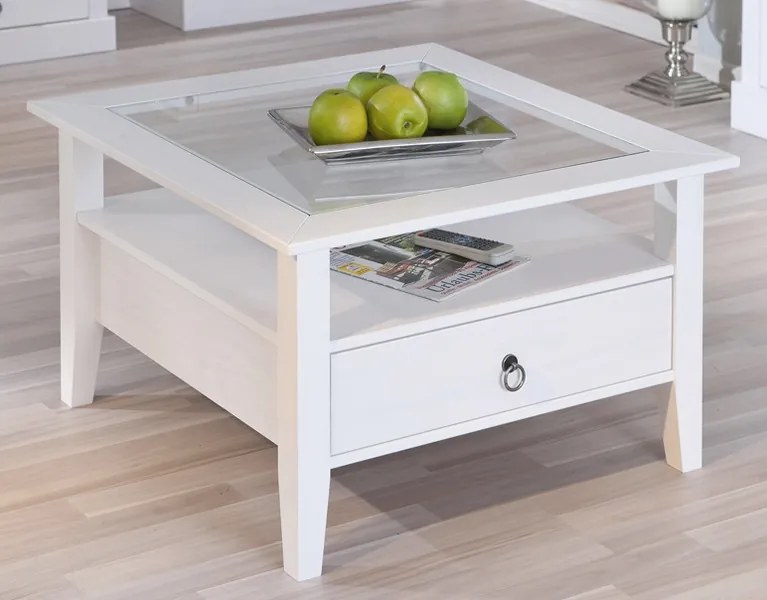 Štvorcový konferenčný stolík Provence, bielená borovica