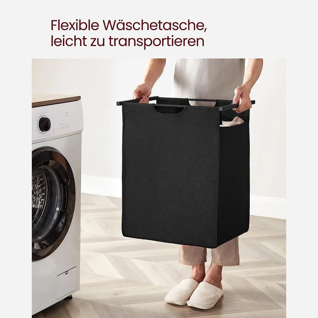 Kôš na bielizeň, s poličkou, 65 l, vysúvateľný, rustikálna hnedá a čierna farba