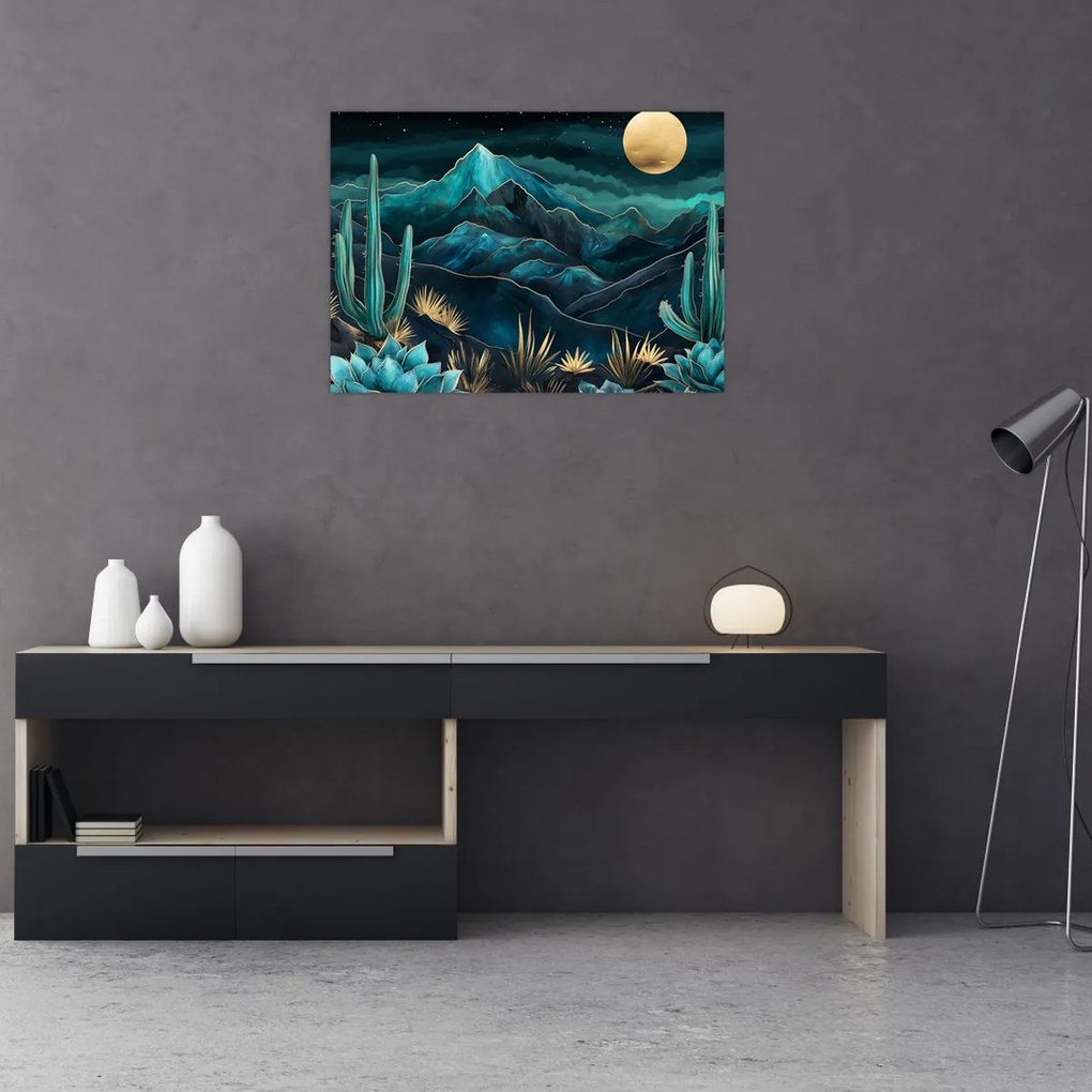 Sklenený obraz - Tyrkysová noc (70x50 cm)