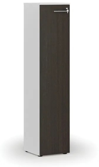 Úzka kancelárska skriňa PRIMO WHITE, 1781 x 400 x 420 mm, biela/wenge