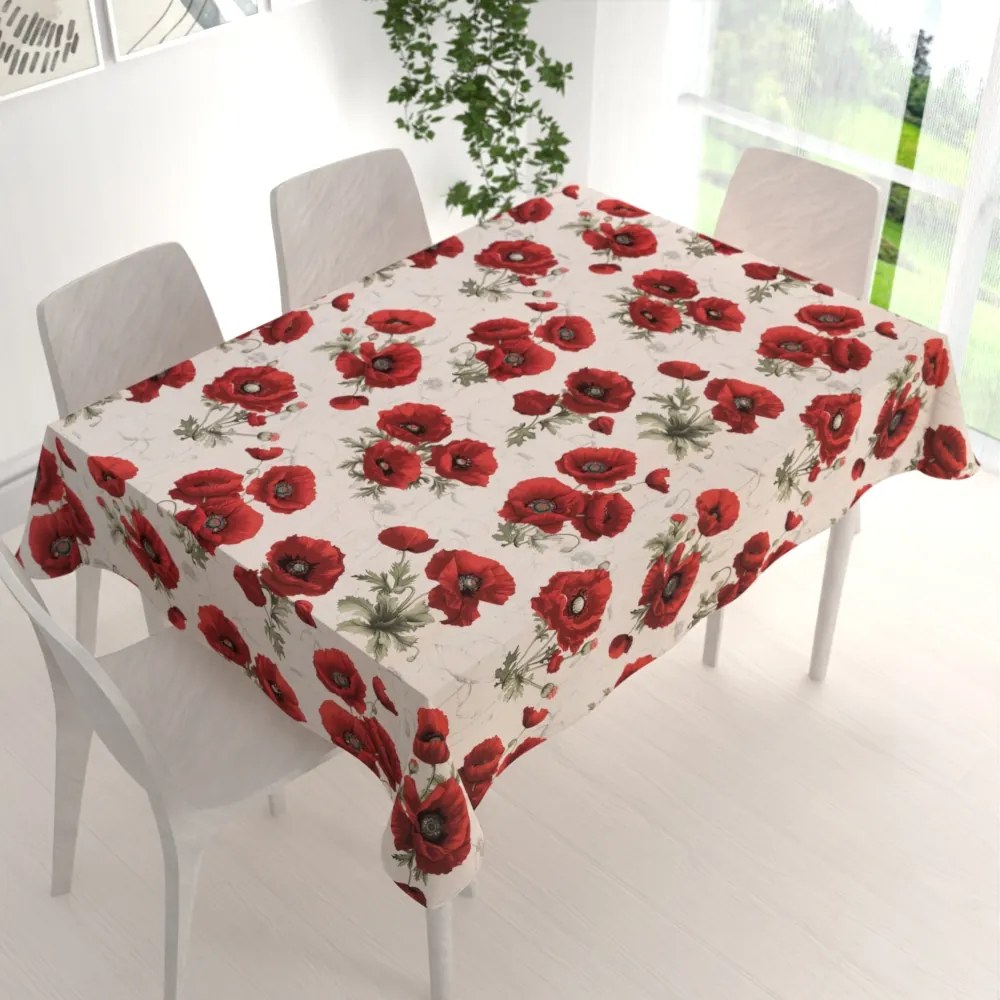 Biante Bavlnený obdĺžnikový obrus Sandra SA-586 Vlčie maky na krémovom 100x160 cm