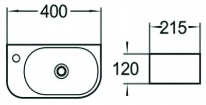 Mexen Viera, umývadlo na dosku 40x21x12 cm, pravé, biela, 21274000R