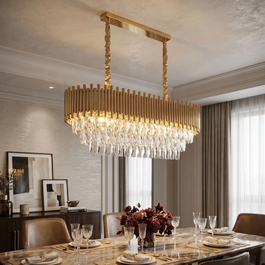 Toolight Toolight, krištáľová závesná lampa 76cm, 8×E14, SWE105-CP, zlatá lesklá, OSW-30227