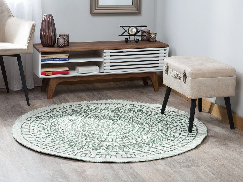 Okrúhly obojstranný vonkajší koberec ⌀ 140 cm zelená/biela YALAK Beliani