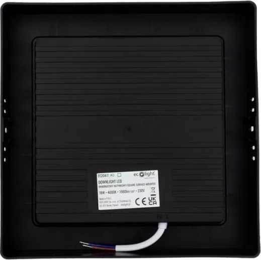 LED prisadený stropný panel – štvorec, 18 W, 1980 lm, čierny